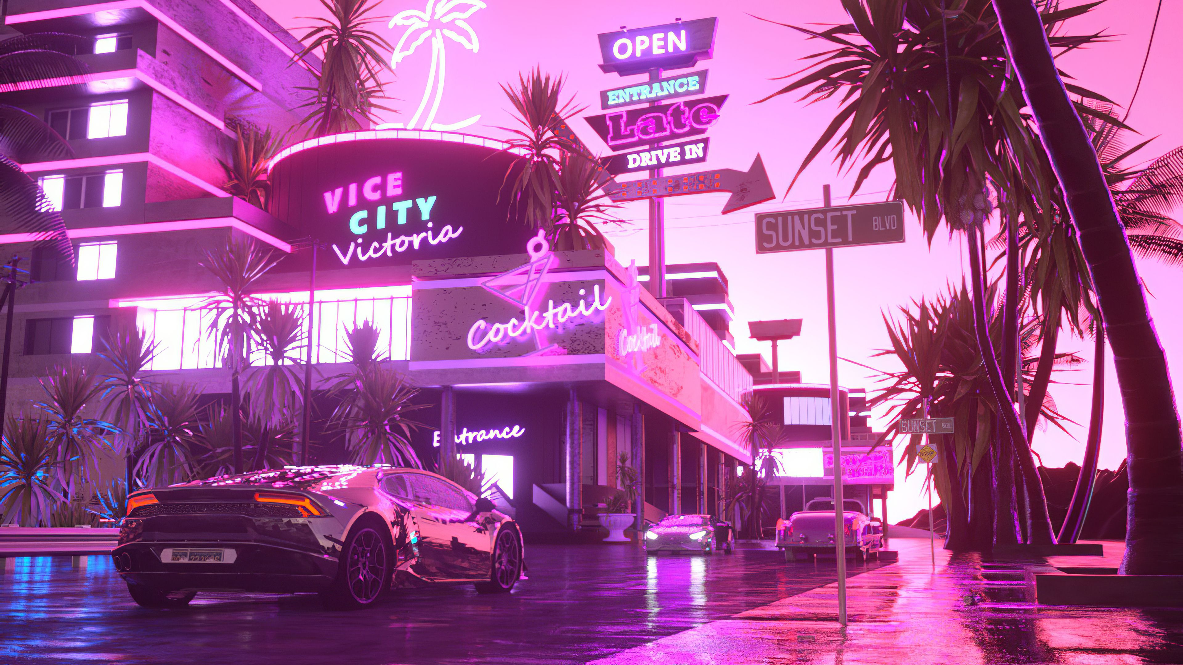 Lamborghini Victoria In Pink City 4k, HD Artist, 4k Wallpaper