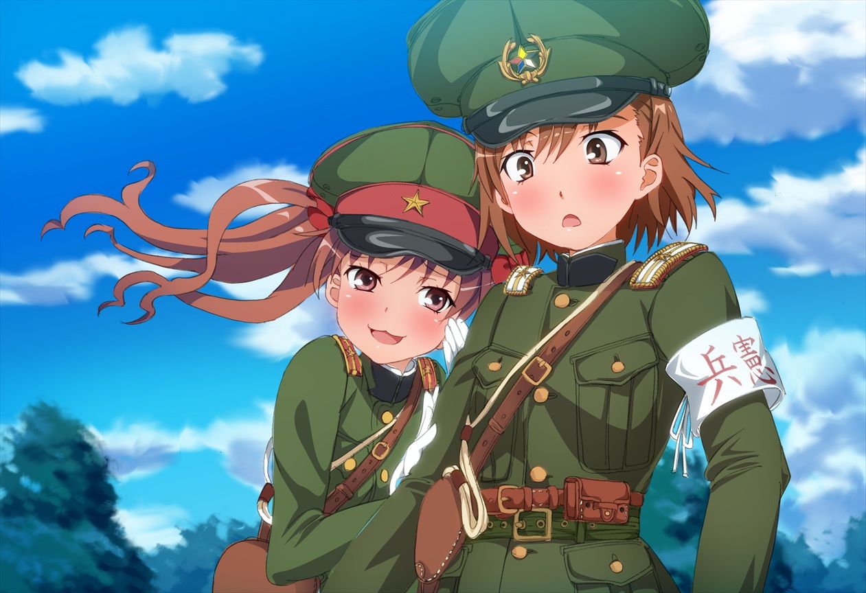 anime military outfit girl blue hair