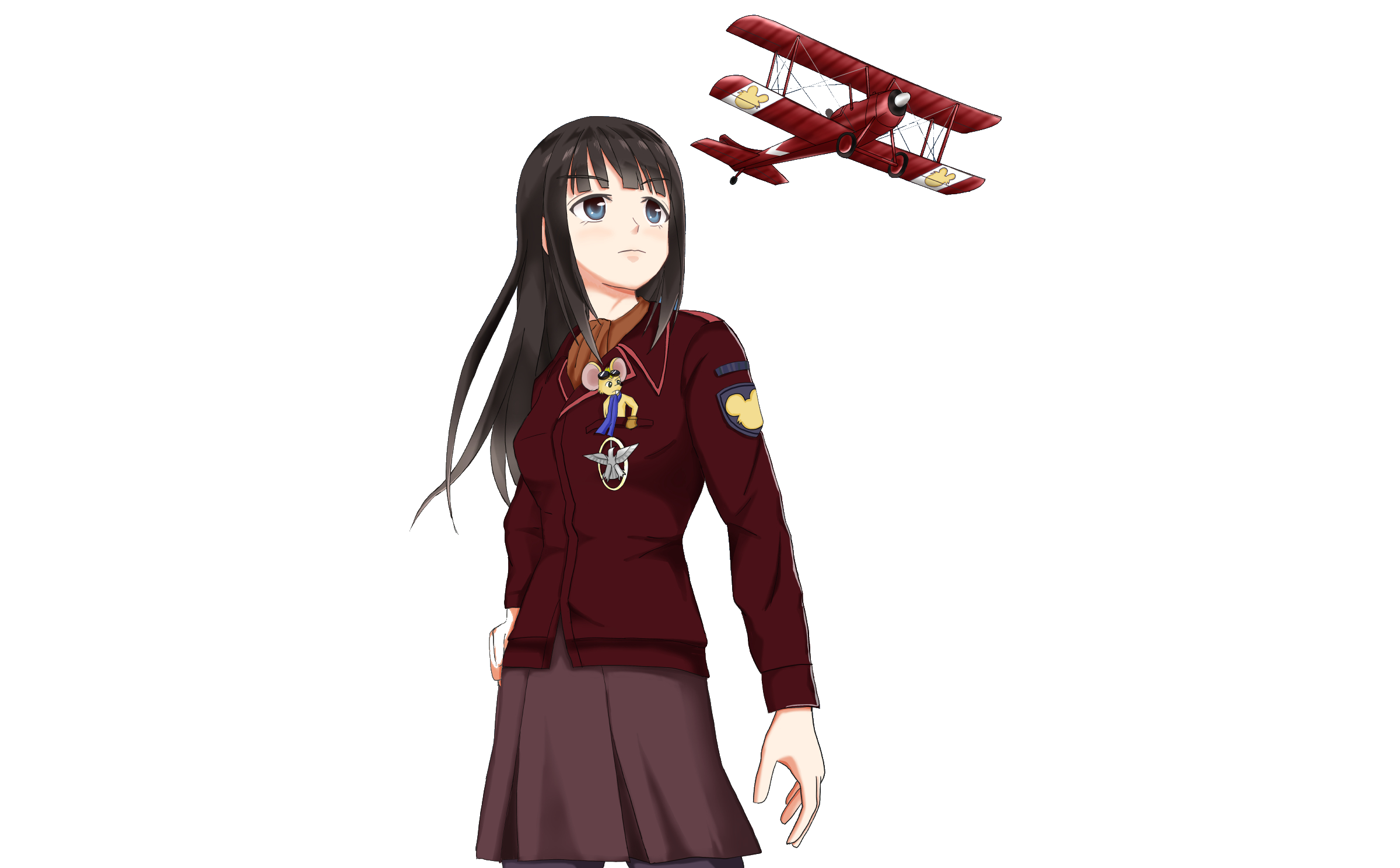 Black Hair, Long Hair, Anime, Military Uniform, Airplane