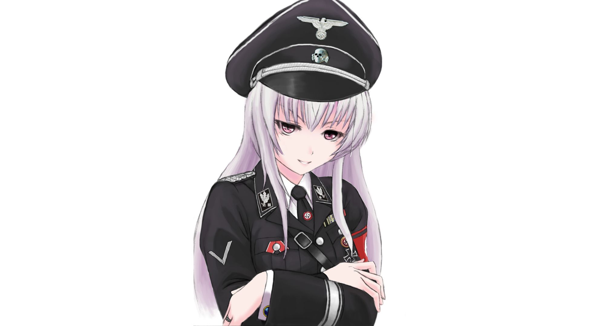 blue hair military uniform anime girl