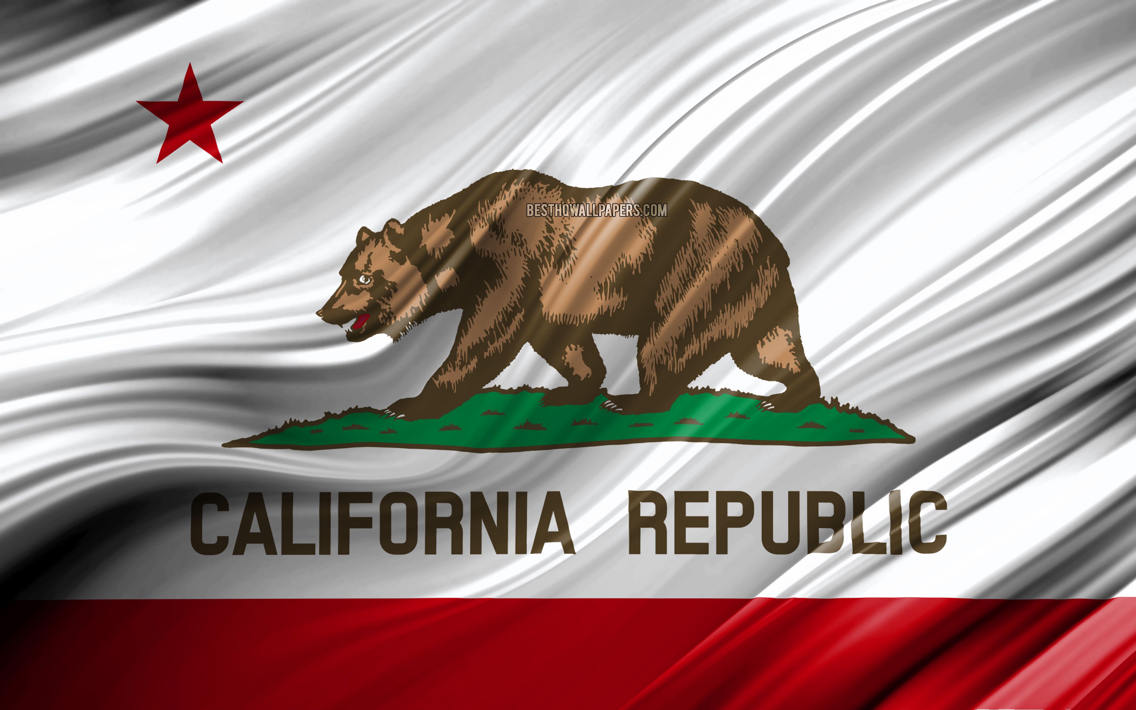 Download wallpaper 4k, California flag, american states, 3D waves