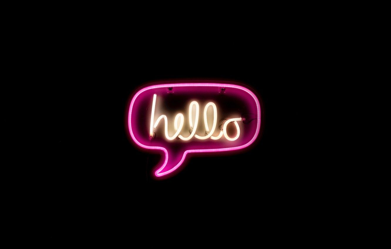 Wallpaper background, black, minimalism, neon, sign, hi, the word