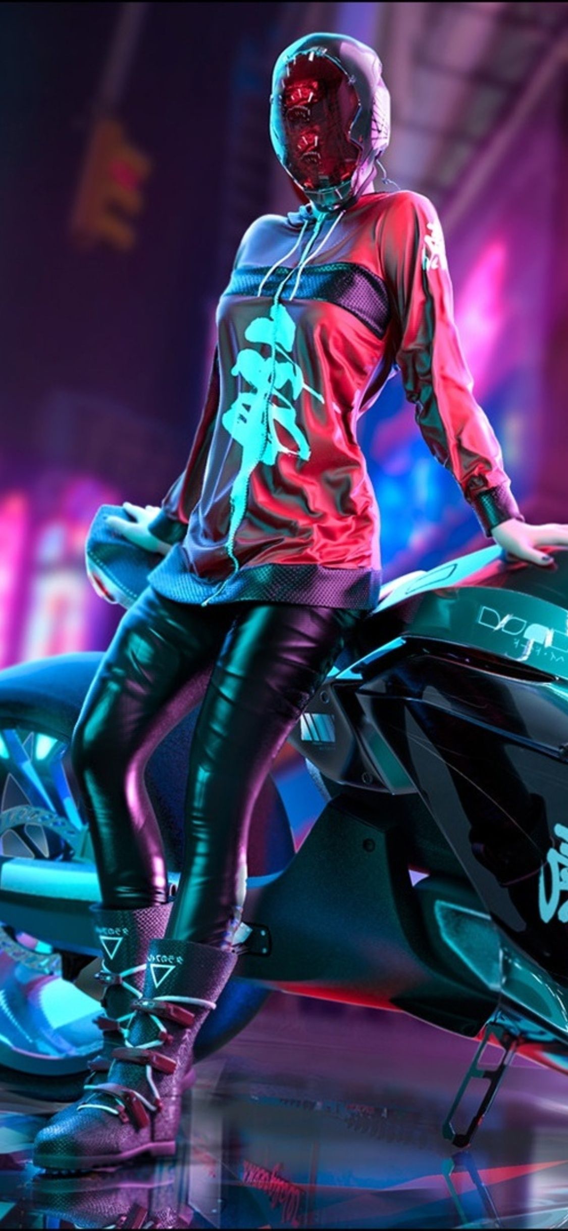 Cyberpunk Scifi Girl With Motorcycle iPhone XS, iPhone 10