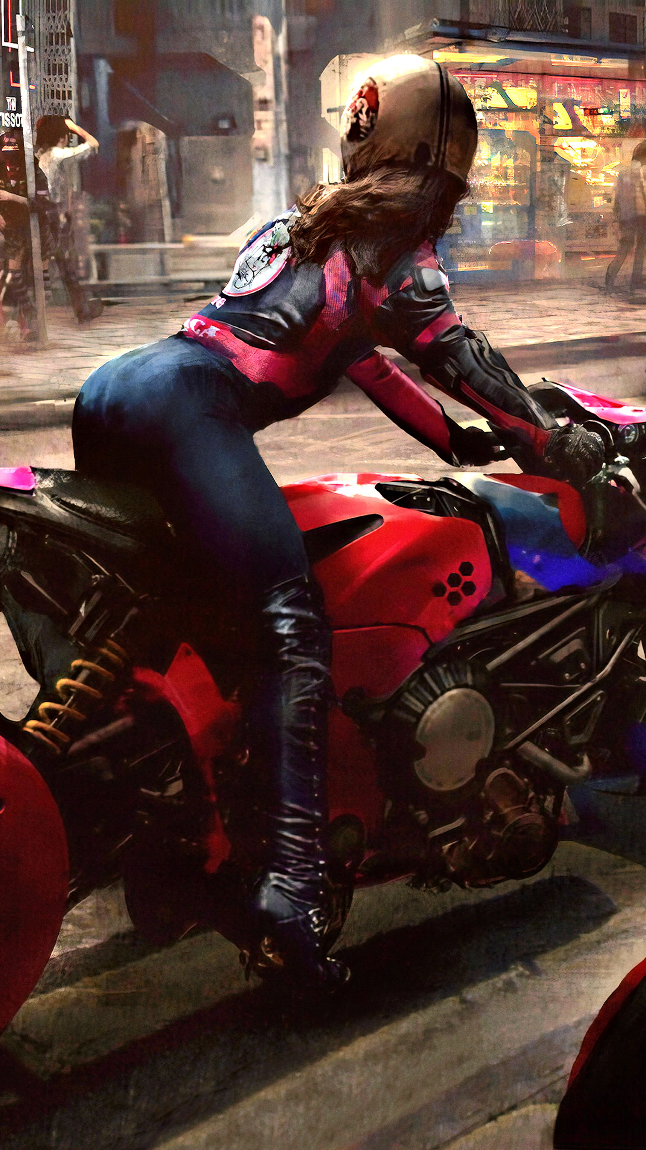 Cyberpunk, Biker, Girl, Digital Art, Motorcycle, Sci Fi, 4K Phone HD Wallpaper, Image, Background, Photo And Picture