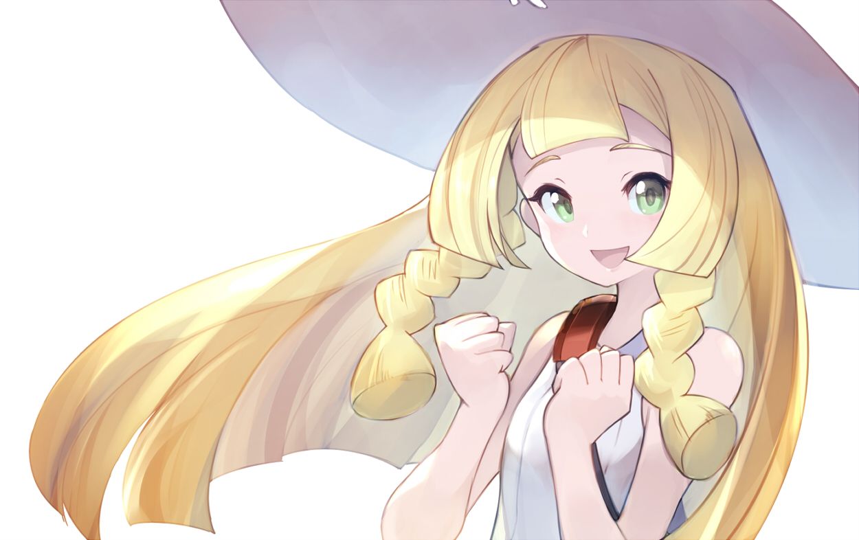 blonde hair braids green eyes hat lillie (pokemon) long hair pokemon teko white. konachan.com.com Anime Wallpaper