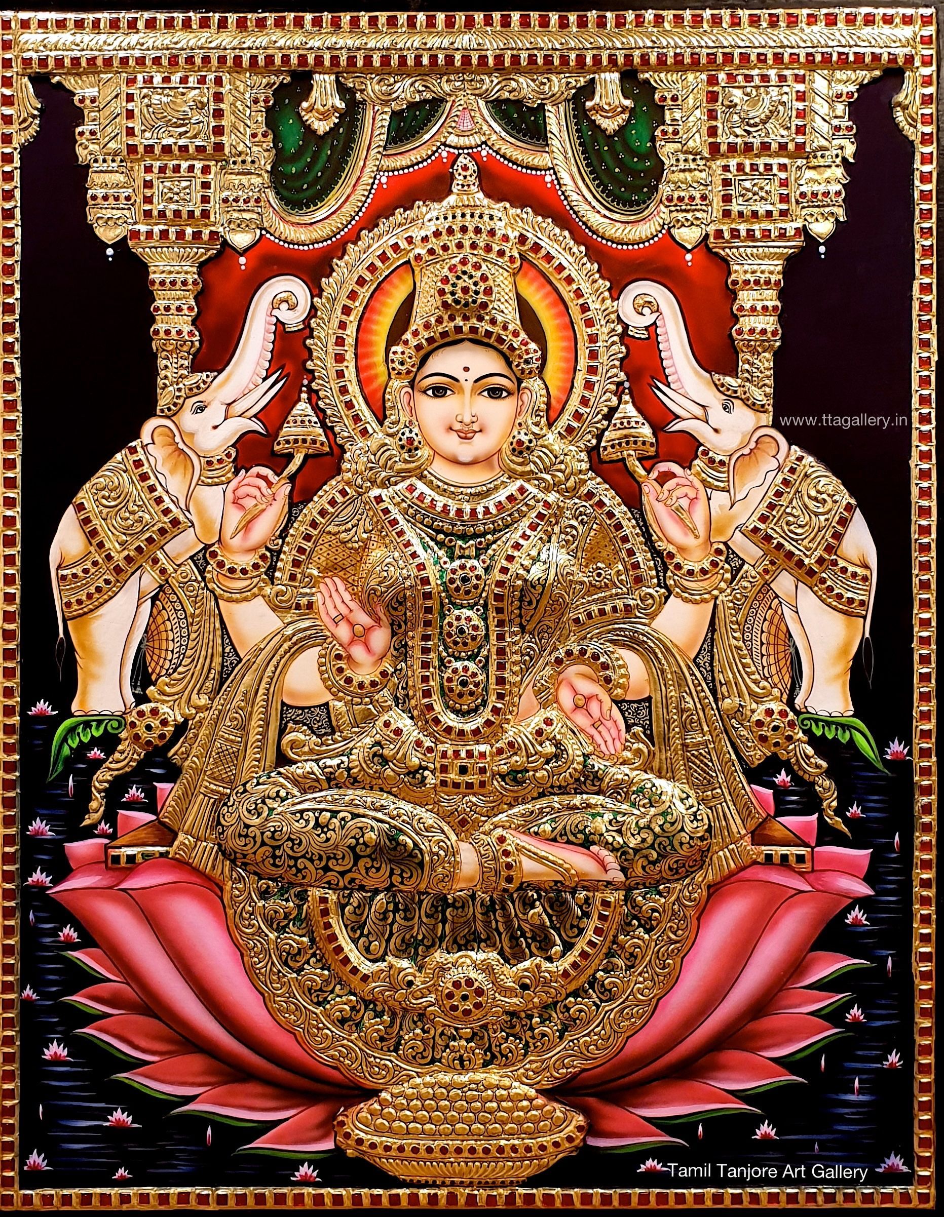 Tanjore painting, Tanjavore painting, Gajalakshmi, devi Lakshmi