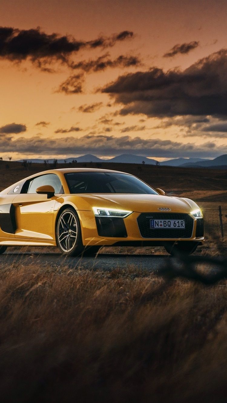 Audi R8 V10 Yellow Car At Sunset 750x1334 IPhone 8 7 6 6S Wallpaper, Background, Picture, Image