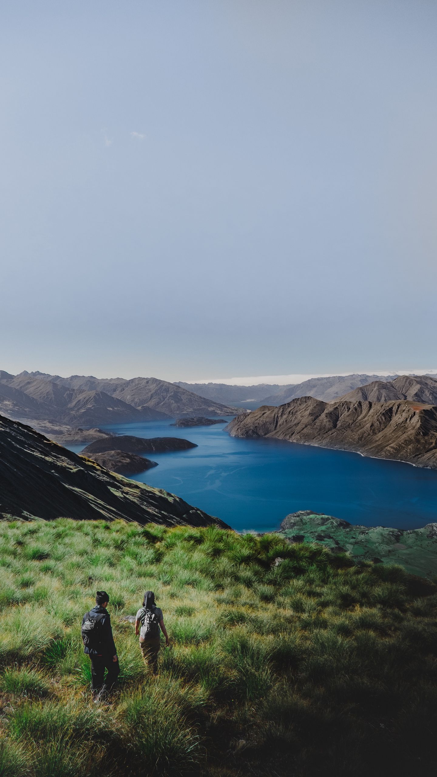 Download wallpaper 1440x2560 mountains, lake, top, hiking qhd