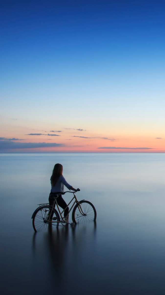 girl water bike sunset evening mood Wallpaper. Apple wallpaper