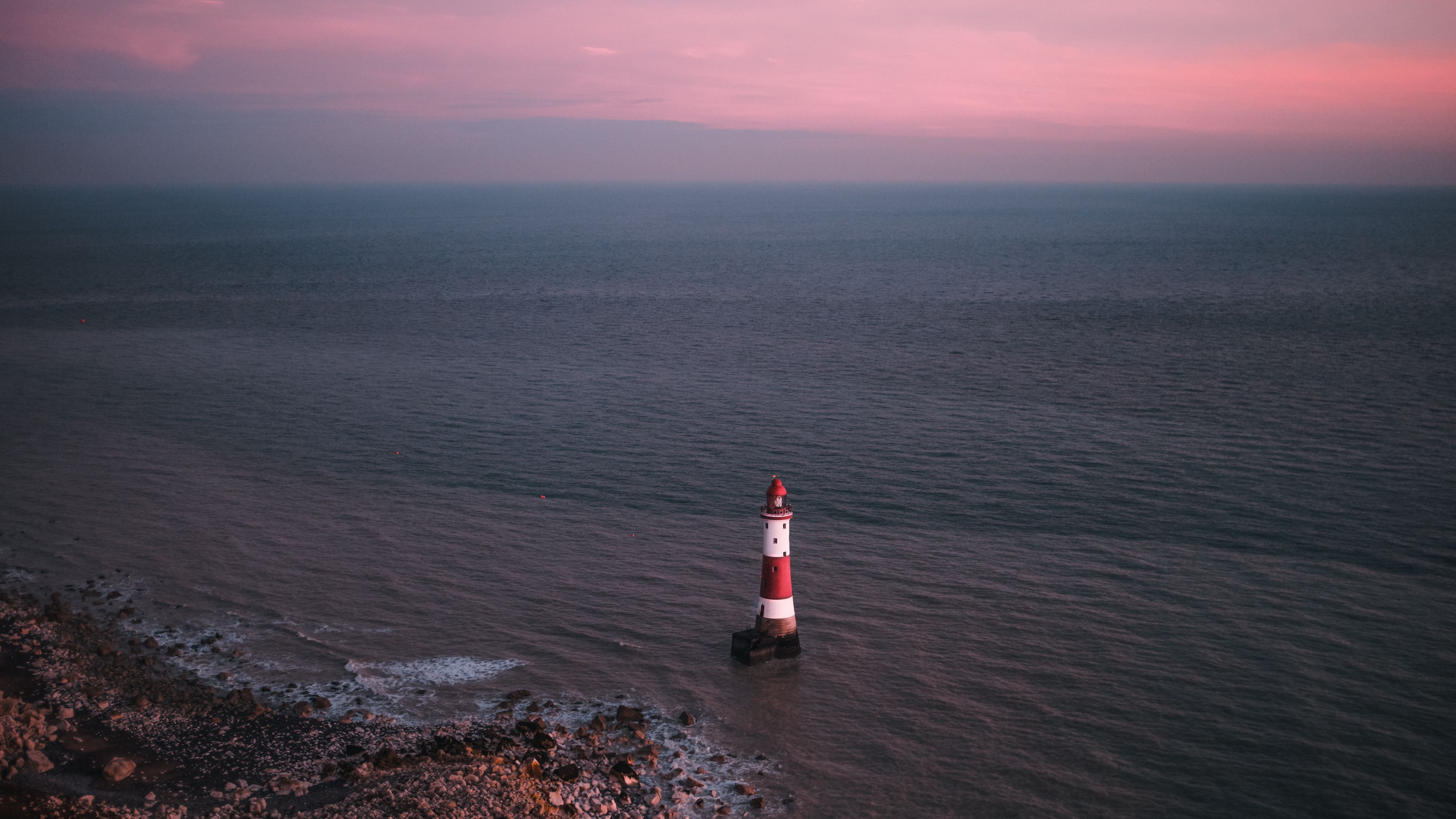 Download wallpaper 3840x2160 lighthouse, sea, aerial view, coast