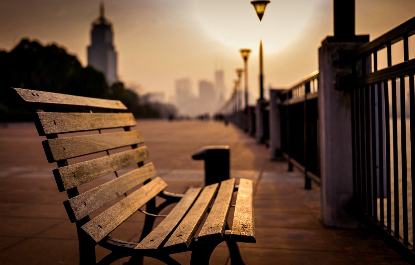 Wallpaper sea, light, bench, the city, Park, background, lamp