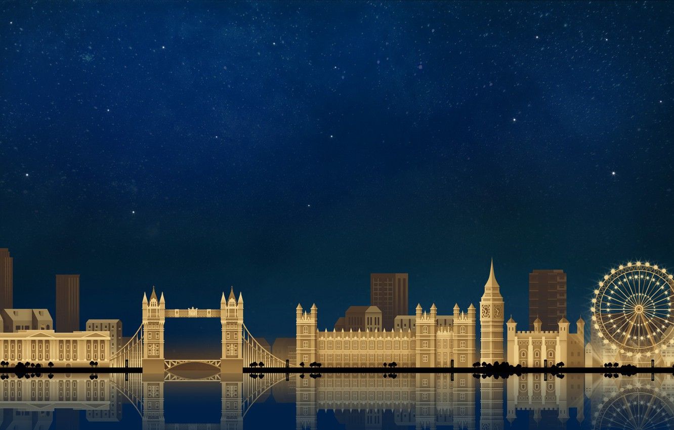 Wallpaper London, The sky, Minimalism, Night, The city, Art, London, Digital, Illustration, Game Art, by Caio Perez, Caio Perez, City Background image for desktop, section минимализм