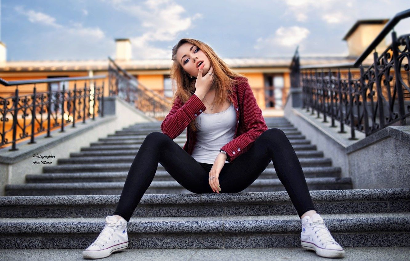 Wallpaper girl, pose, photo, sneakers, makeup, Mike, hairstyle