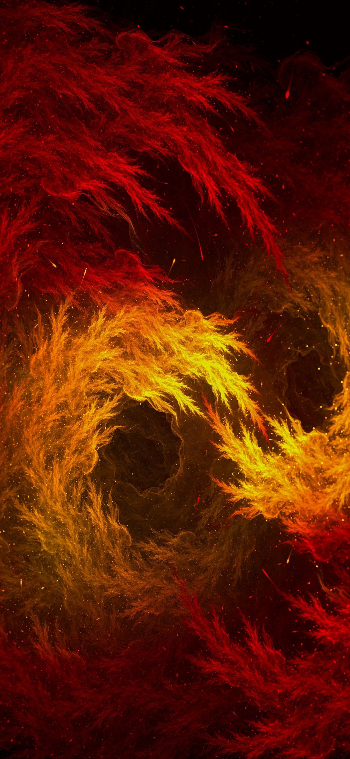 Fractal, Red Yellow Flame, Sparks, Abstract Wallpaper