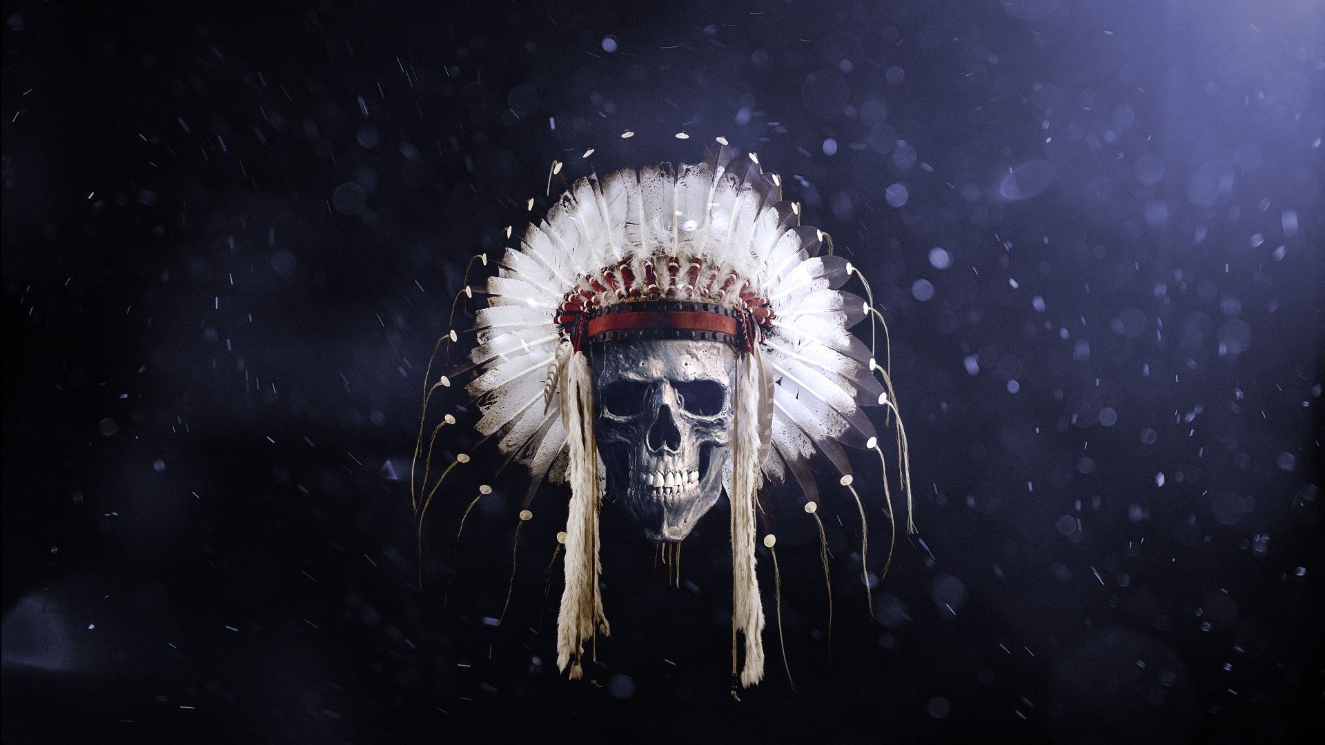 Wallpaper Skull, Indian, feathers, creative picture 1920x1080 Full
