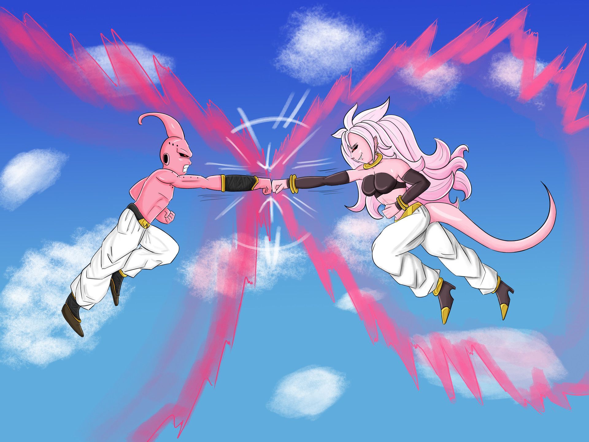 Majin Android 21 vs Kid Buu. Concept art characters