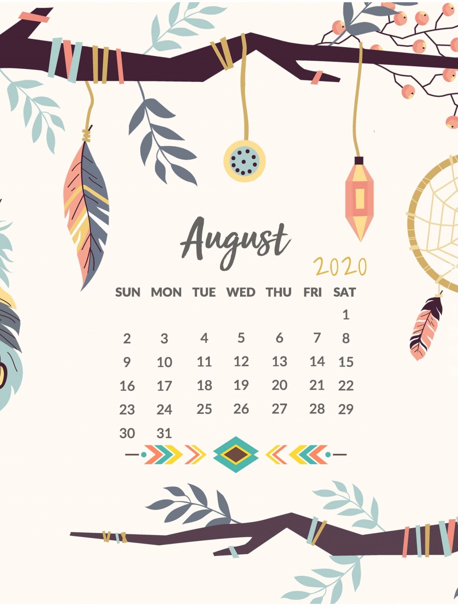 Free Printable August 2020 Desktop Calendar Wallpaper in 2020
