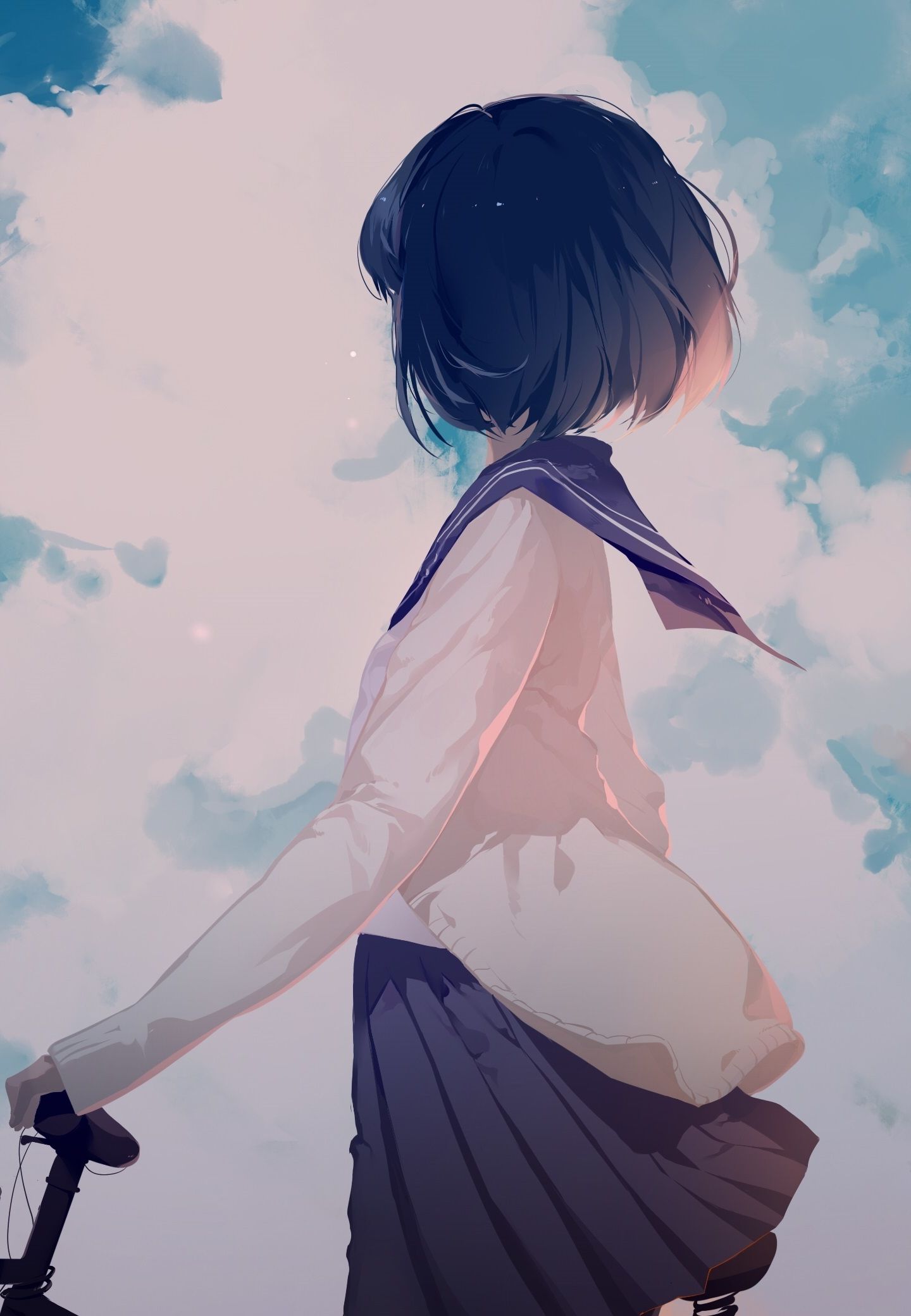 Download 1440x2960 wallpaper anime girl, original, outdoor, clouds