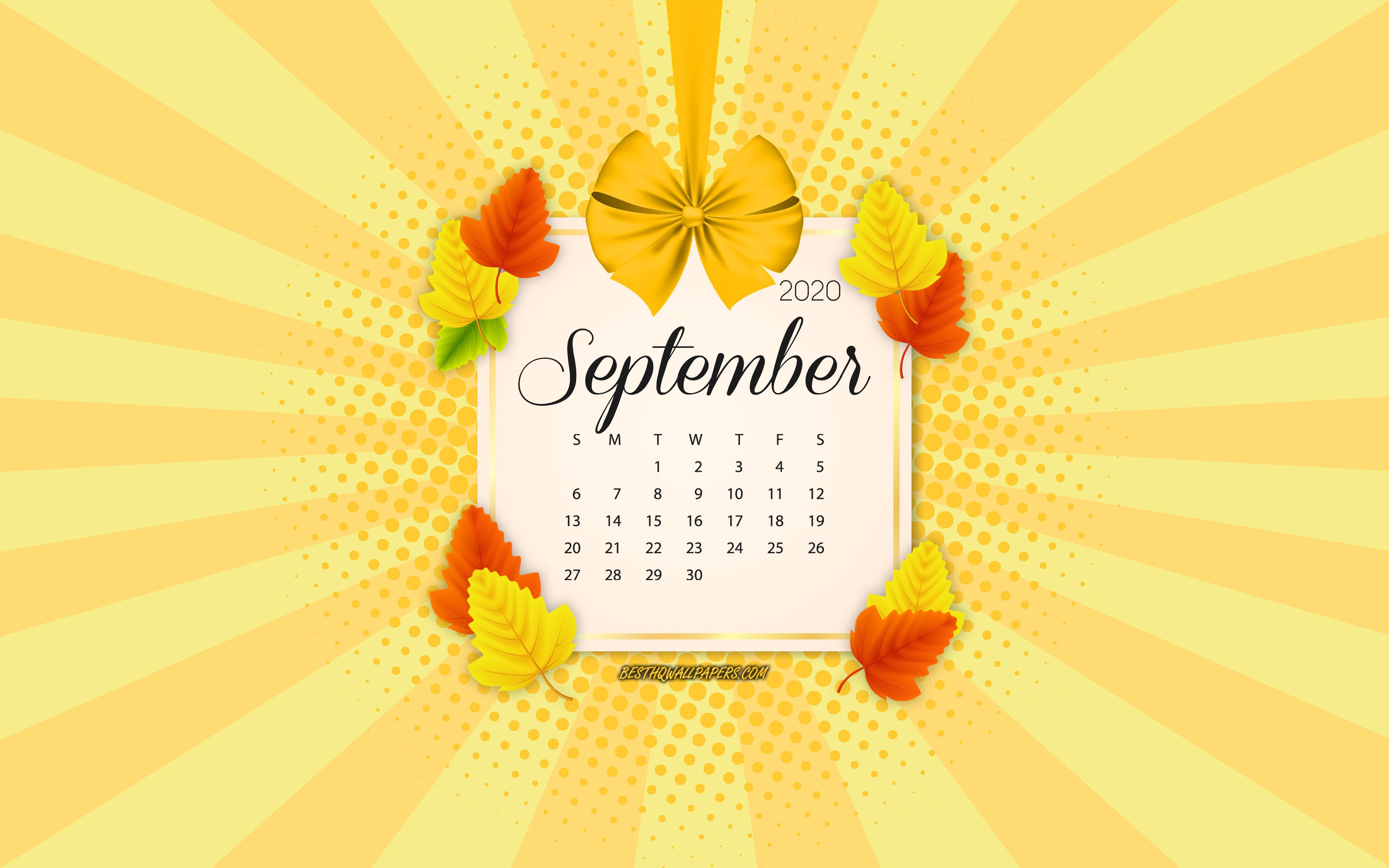 Download wallpaper 2020 September Calendar, yellow background