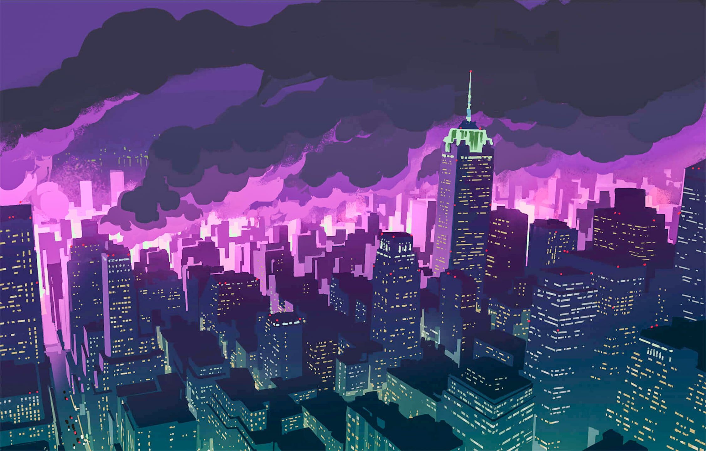 Anime City Purple Wallpapers - Wallpaper Cave