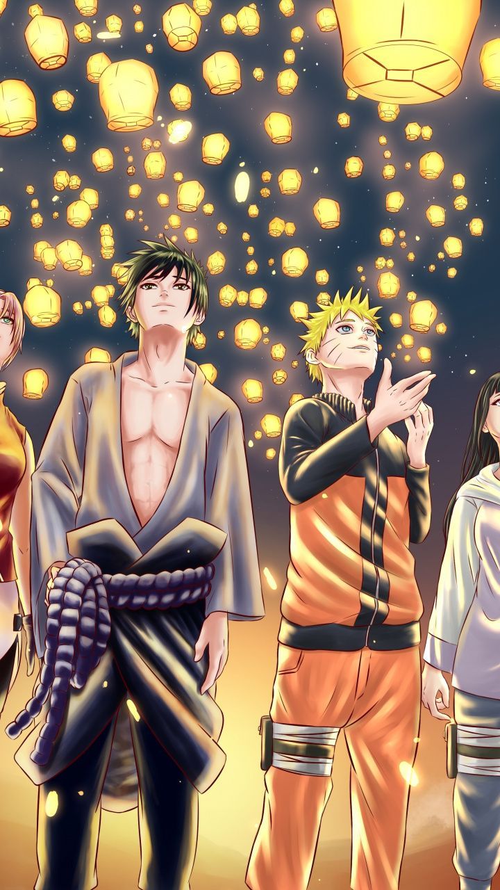 Anime, Naruto, friends, lanterns, artwork, 720x1280 wallpaper