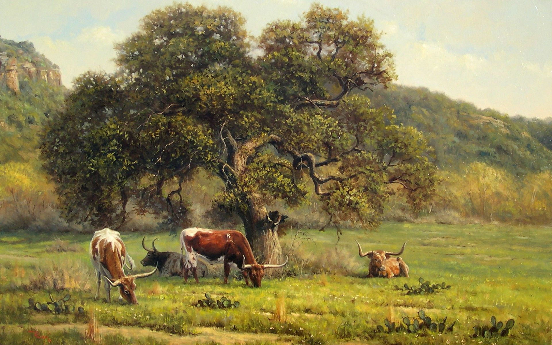Pasture Sweet Cows Tree Hills desktop PC and Mac wallpaper