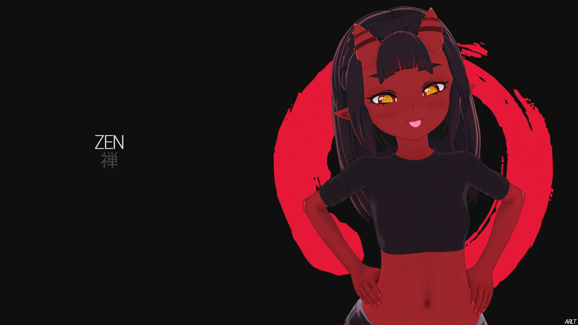 Meru, black background, anime girls, zen, devil girlx1080
