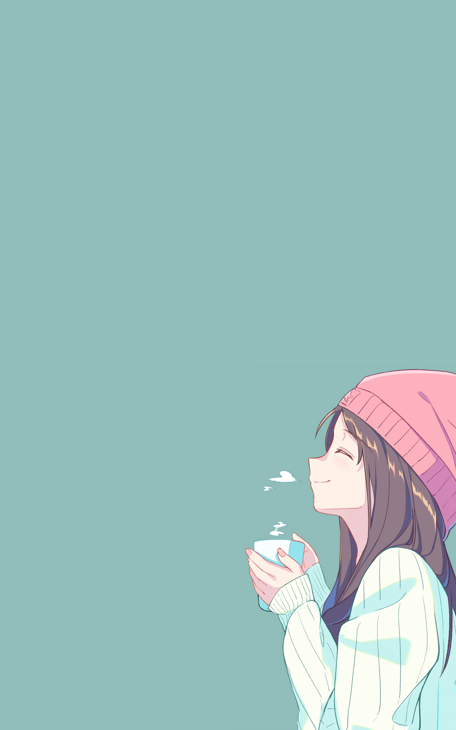 Download 1600x2560 Cute Anime Girl, Smiling, Profile View, Coffee