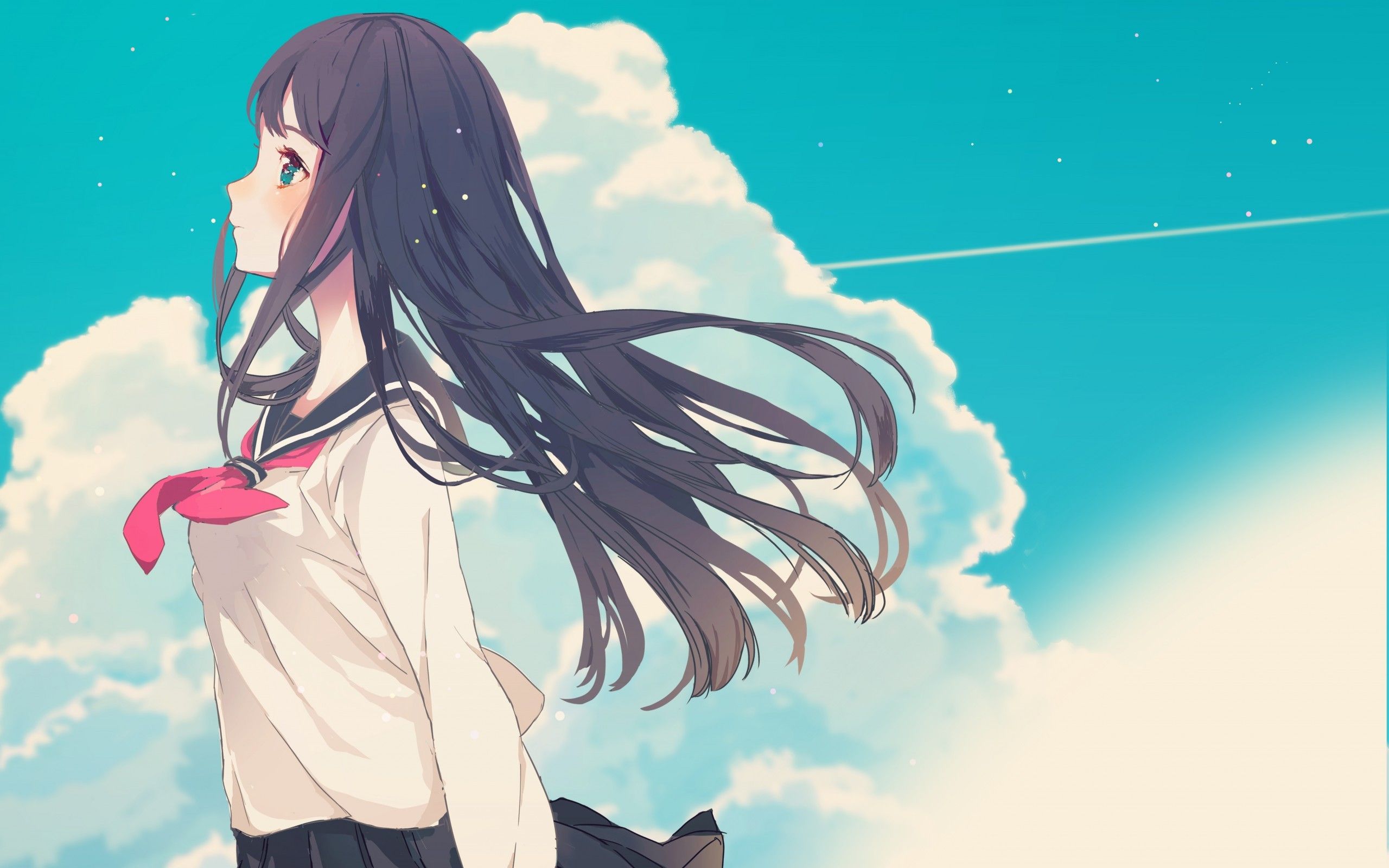 Download 2560x1600 Anime Girl, Profile View, School Uniform, Clouds, Sky Wallpaper for MacBook Pro 13 inch