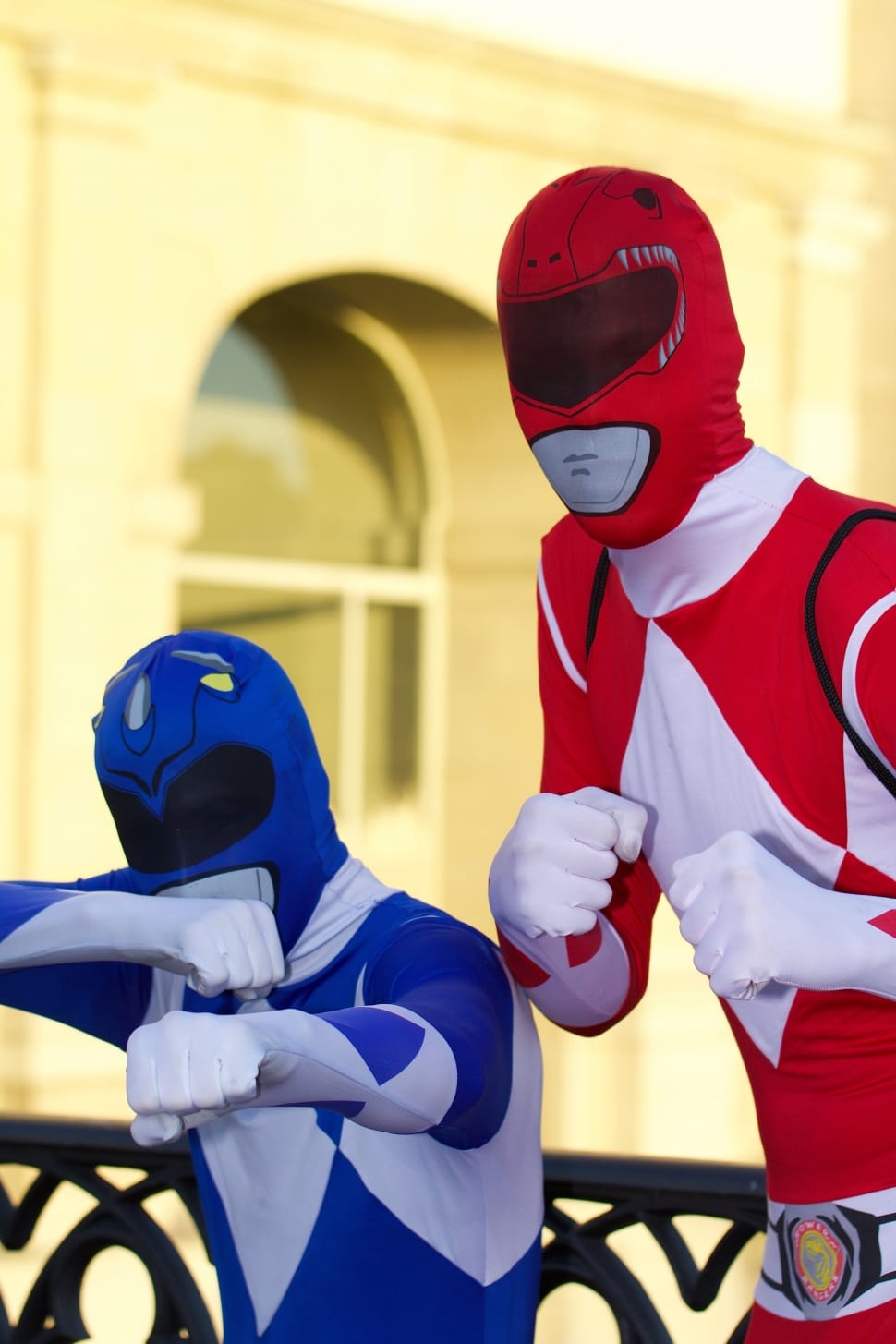 blue and red power ranger costumes free image