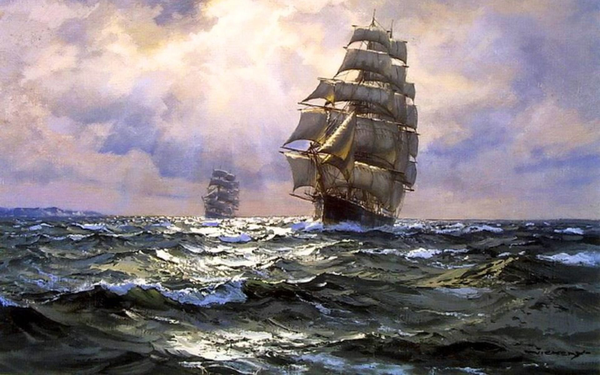 Ocean Sail Ships Purple Sky wallpaper. Ocean Sail Ships Purple