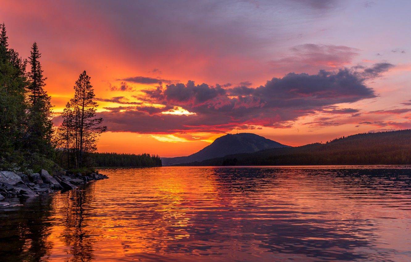 Wallpaper sunset, mountain, lake image for desktop, section