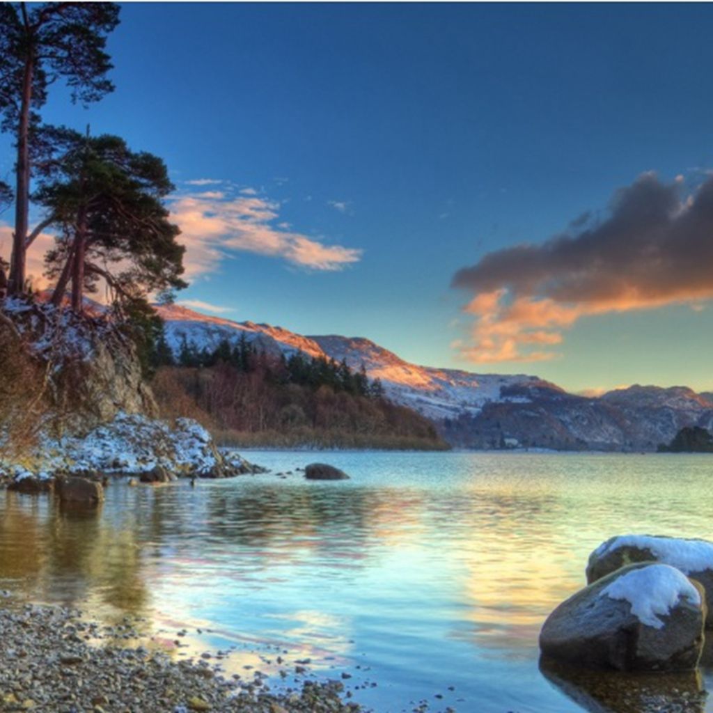 Nature Mountain Lake Sunset Landscape iPad Wallpaper Free Download