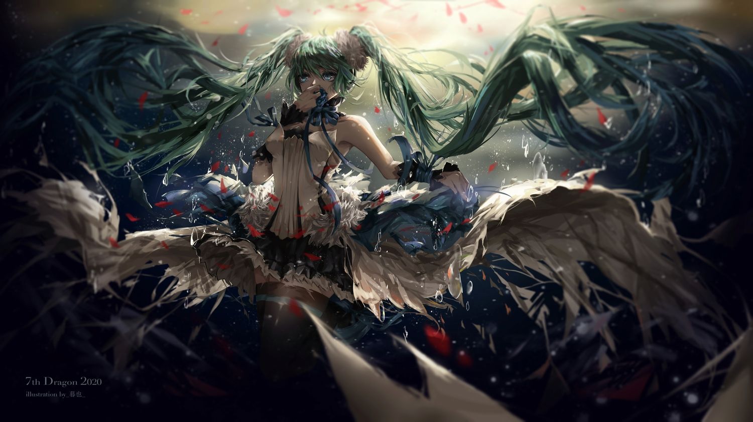 7th dragon 2020 aqua eyes aqua hair dress hatsune miku long hair