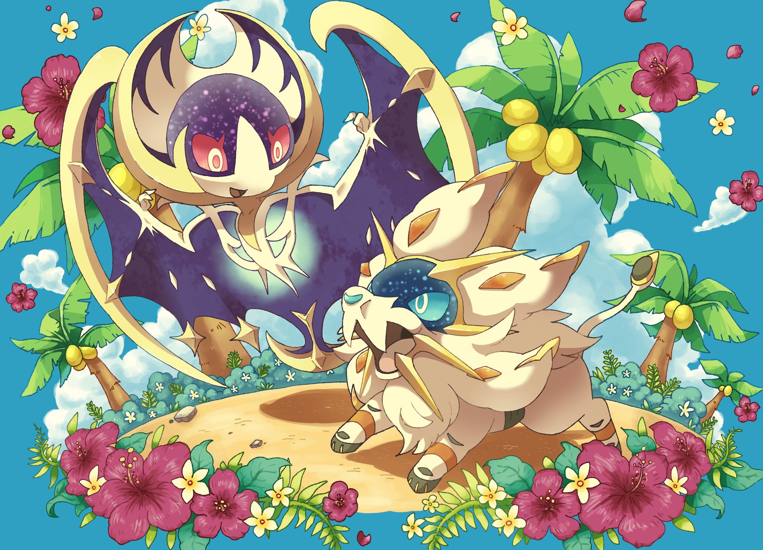 Download Lunala With Solgaleo Comparison Wallpaper