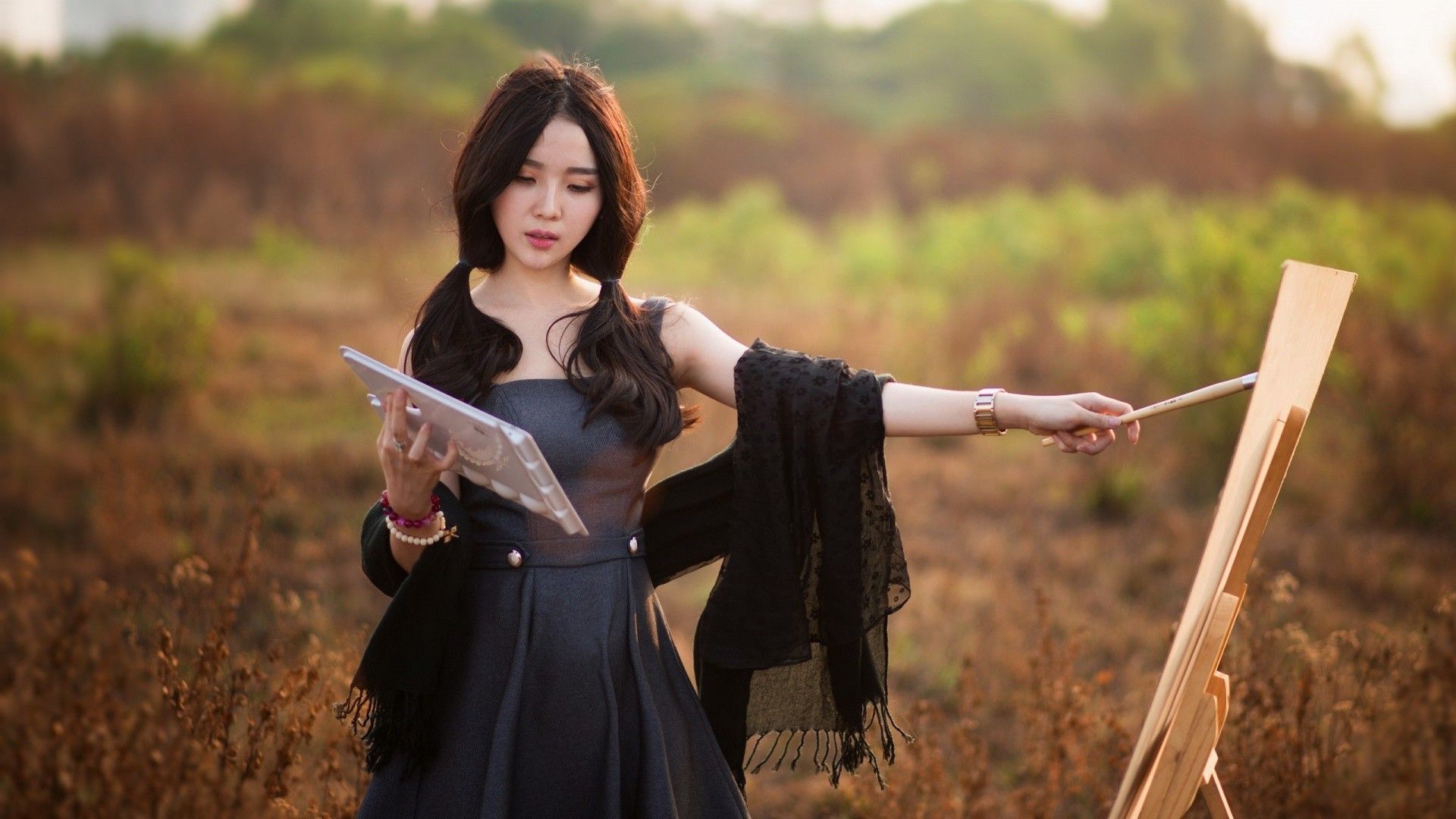 women, Model, Brunette, Long Hair, Women Outdoors, Bare Shoulders