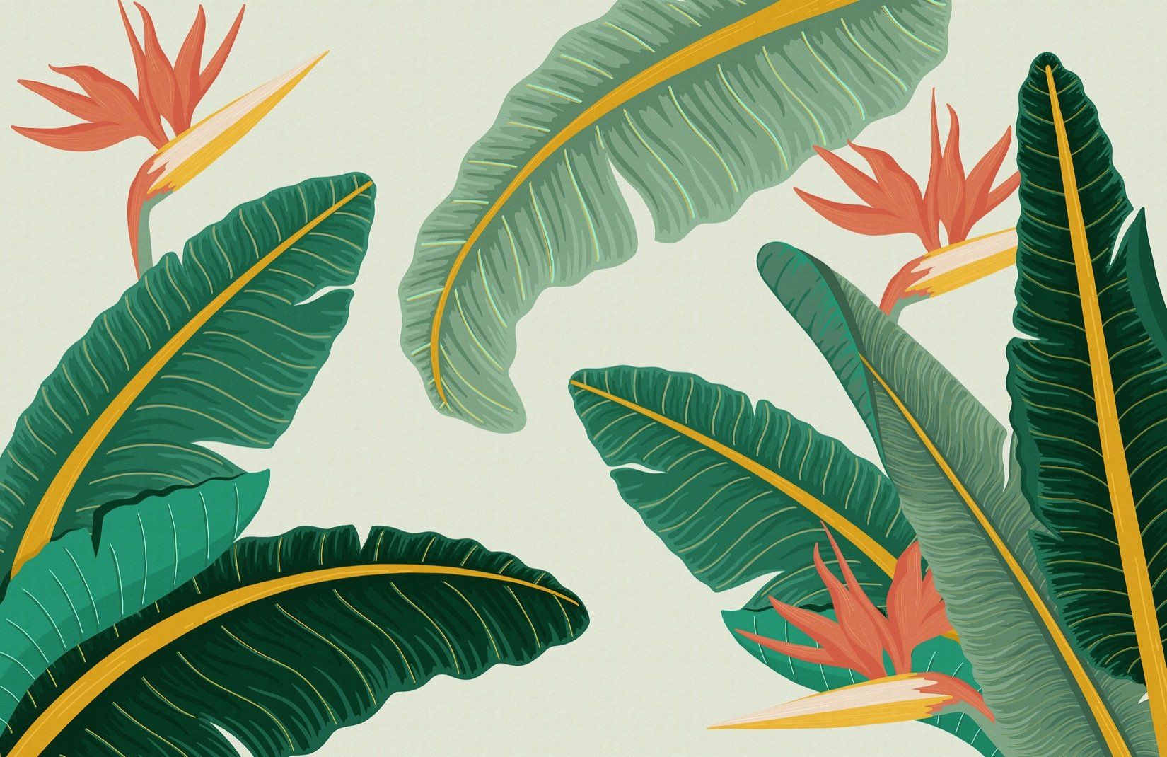 Green Banana Leaf Bird of Paradise Tropical Wallpaper Mural