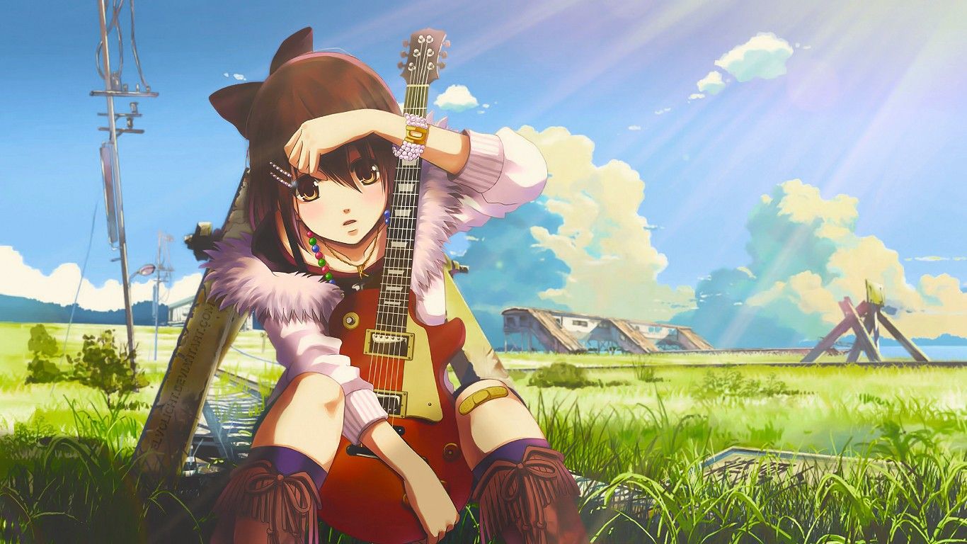 summer, Hirasawa Yui, guitars, anime girls wallpaper