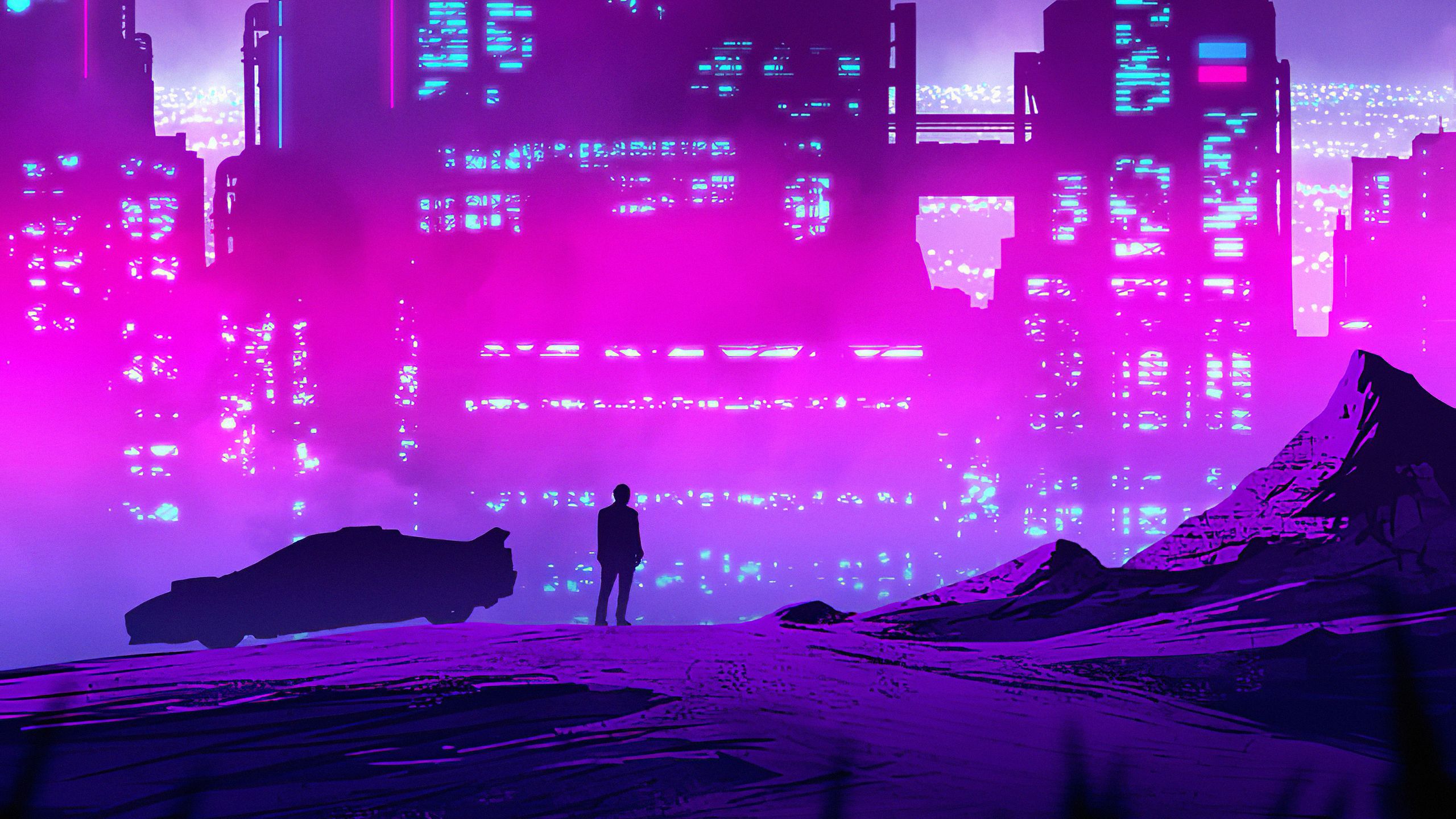1366x768 Synthwave Purple City 1366x768 Resolution HD 4k Wallpapers, Image,...