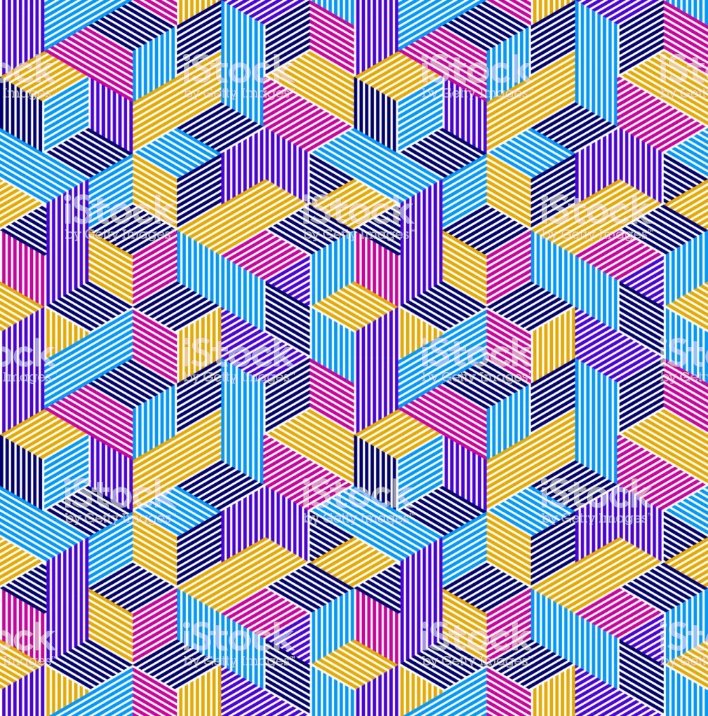 Seamless Isometric Lines Geometric Pattern 3D Cubes Vector Tiling