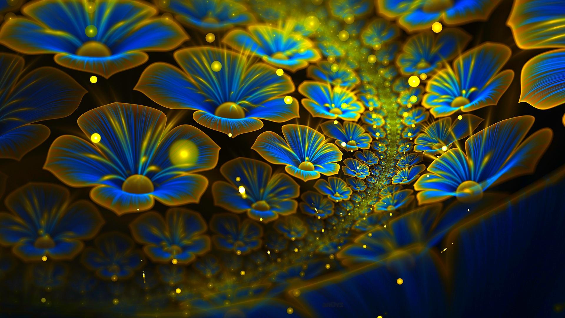 Abstract Fractal Cg Digital Art 3D Colors Blue Flowers Wallpaper