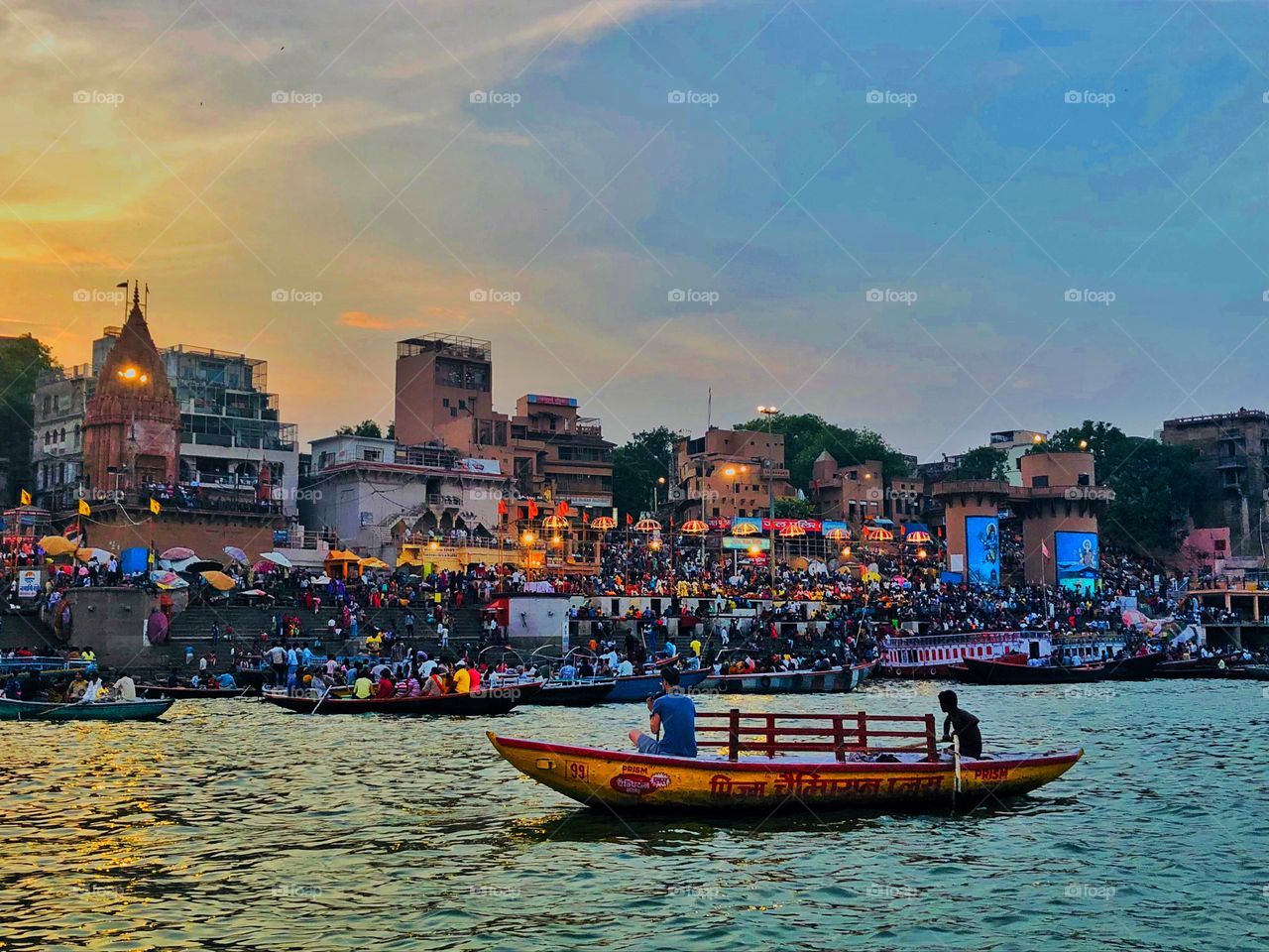 Ganga Aarti, River Ganga Varanasi Tail Boat, Download