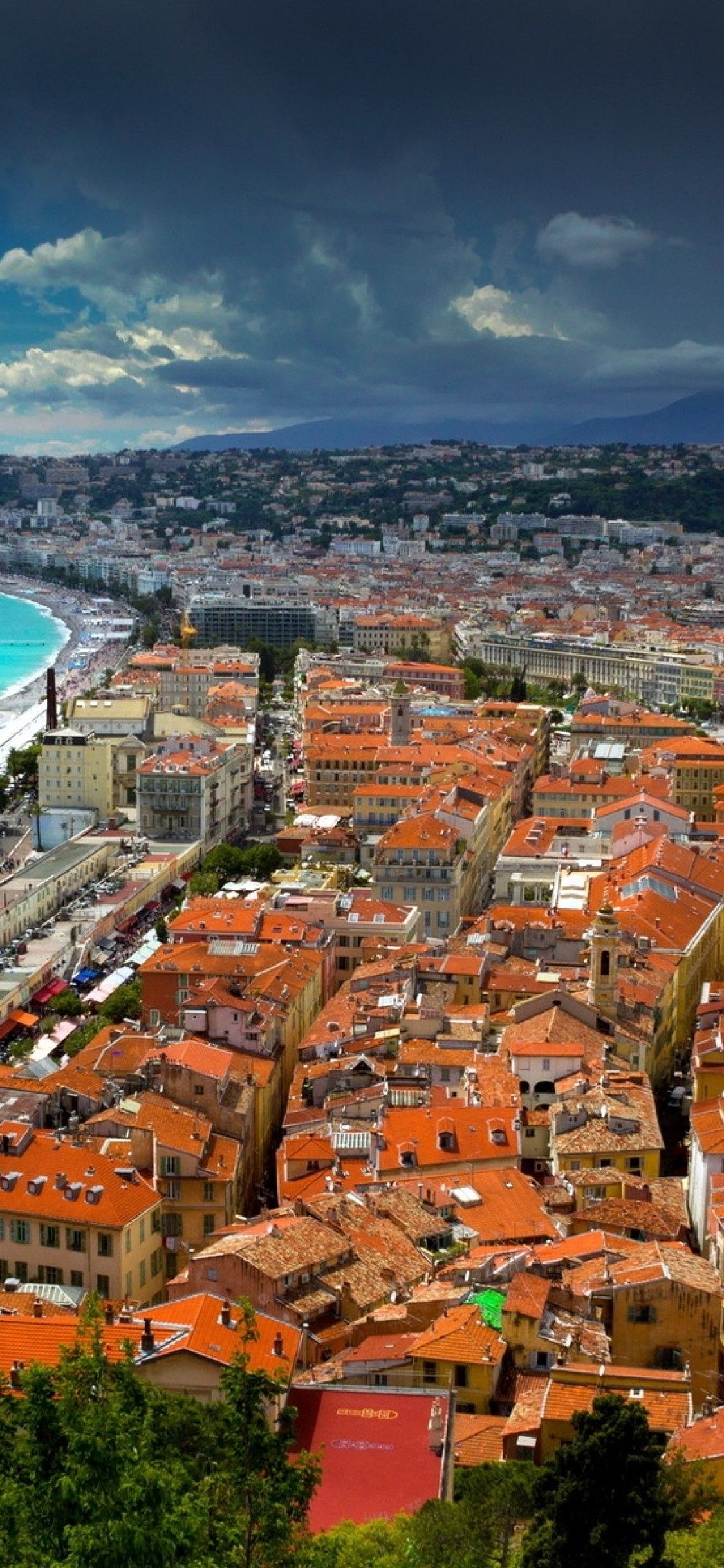 Download 1125x2436 France, Nice, Mediterranean, Houses, Clouds