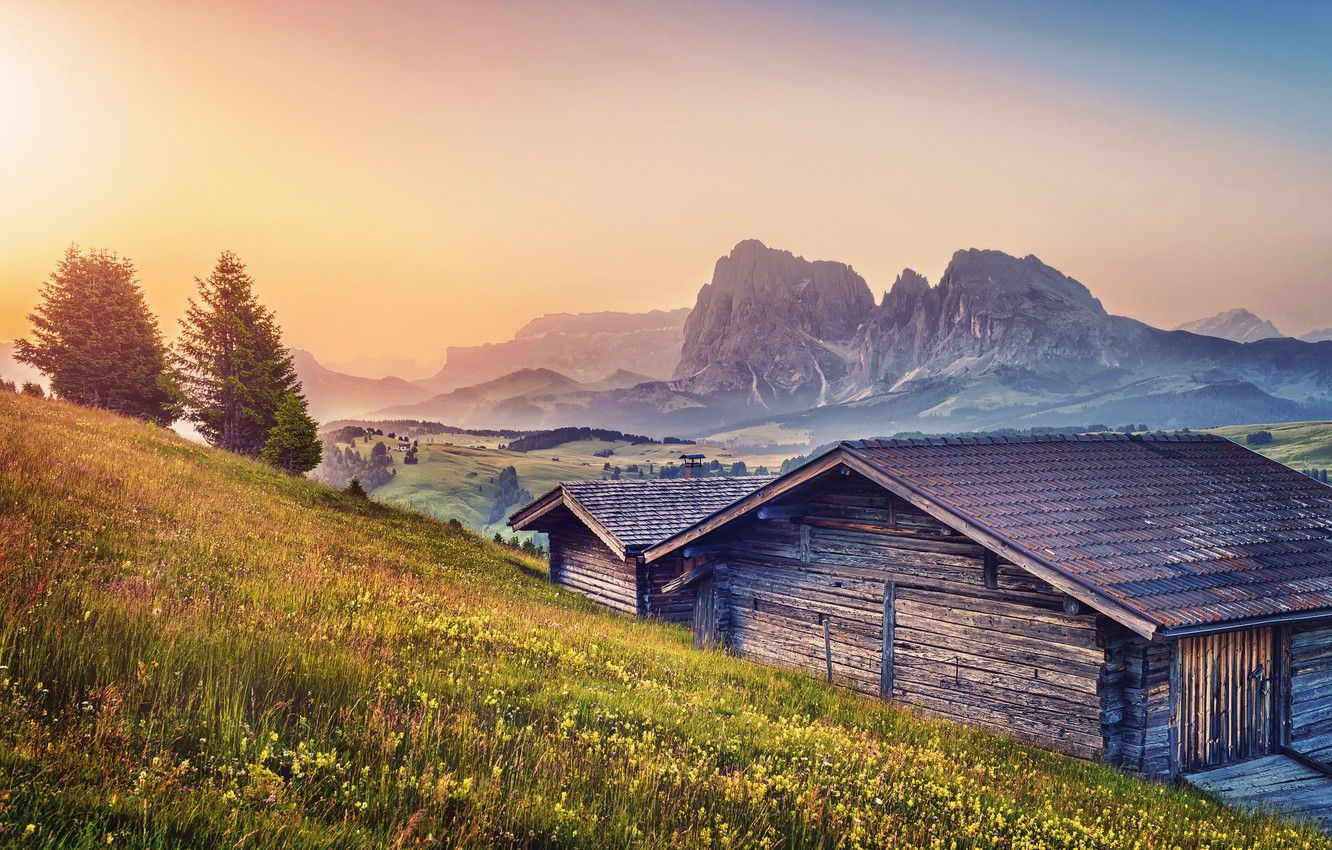 Wallpaper summer, mountains, home, Alps, meadows image