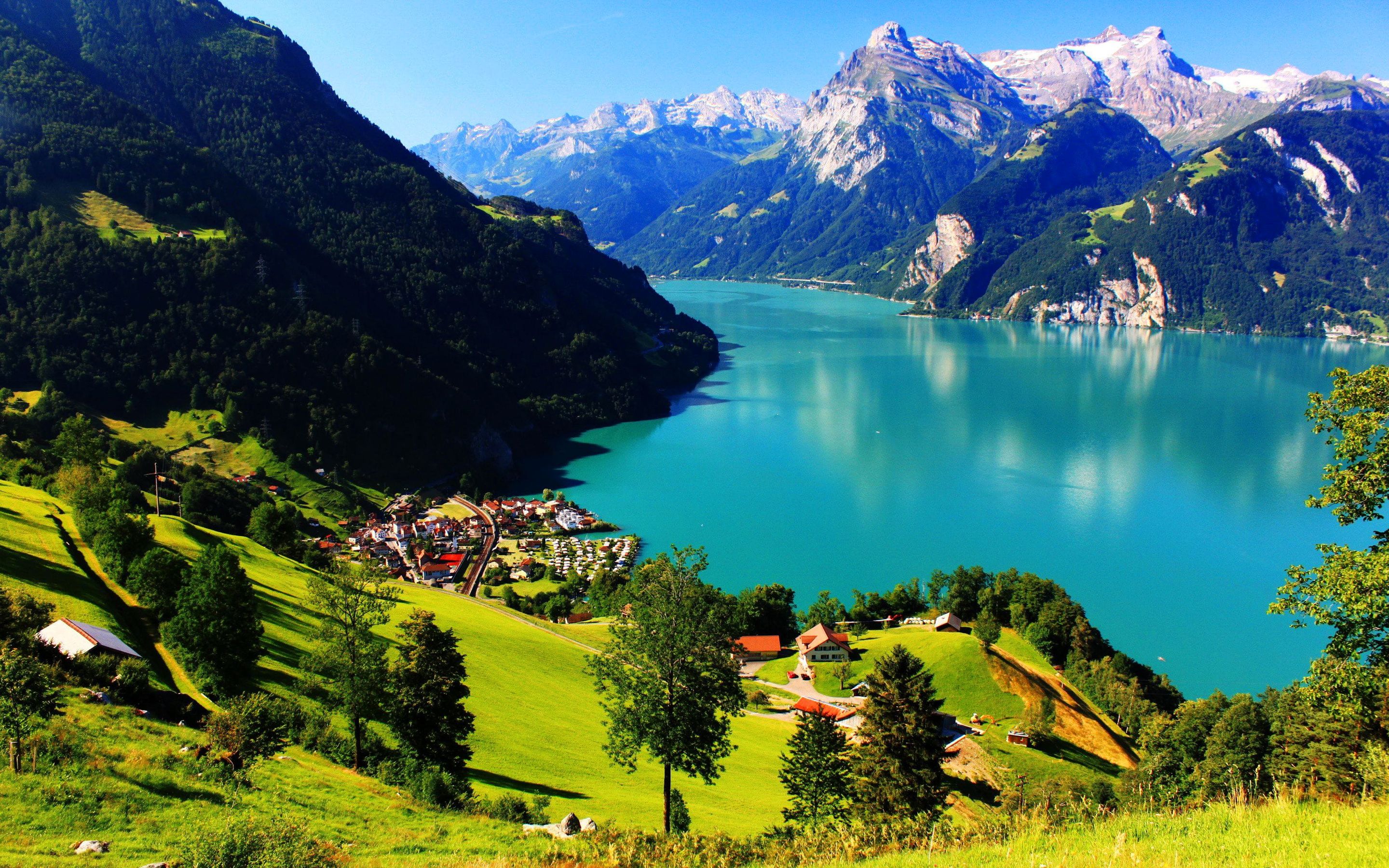 Download wallpaper Switzerland, 4k, Swiss Alps, mountain lake