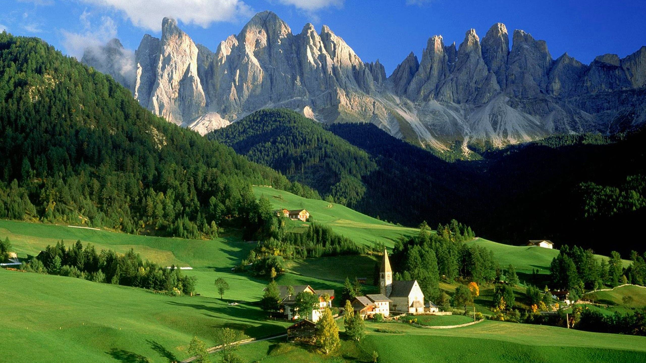 green, mountains, landscapes, nature, trees, white, forests, grass