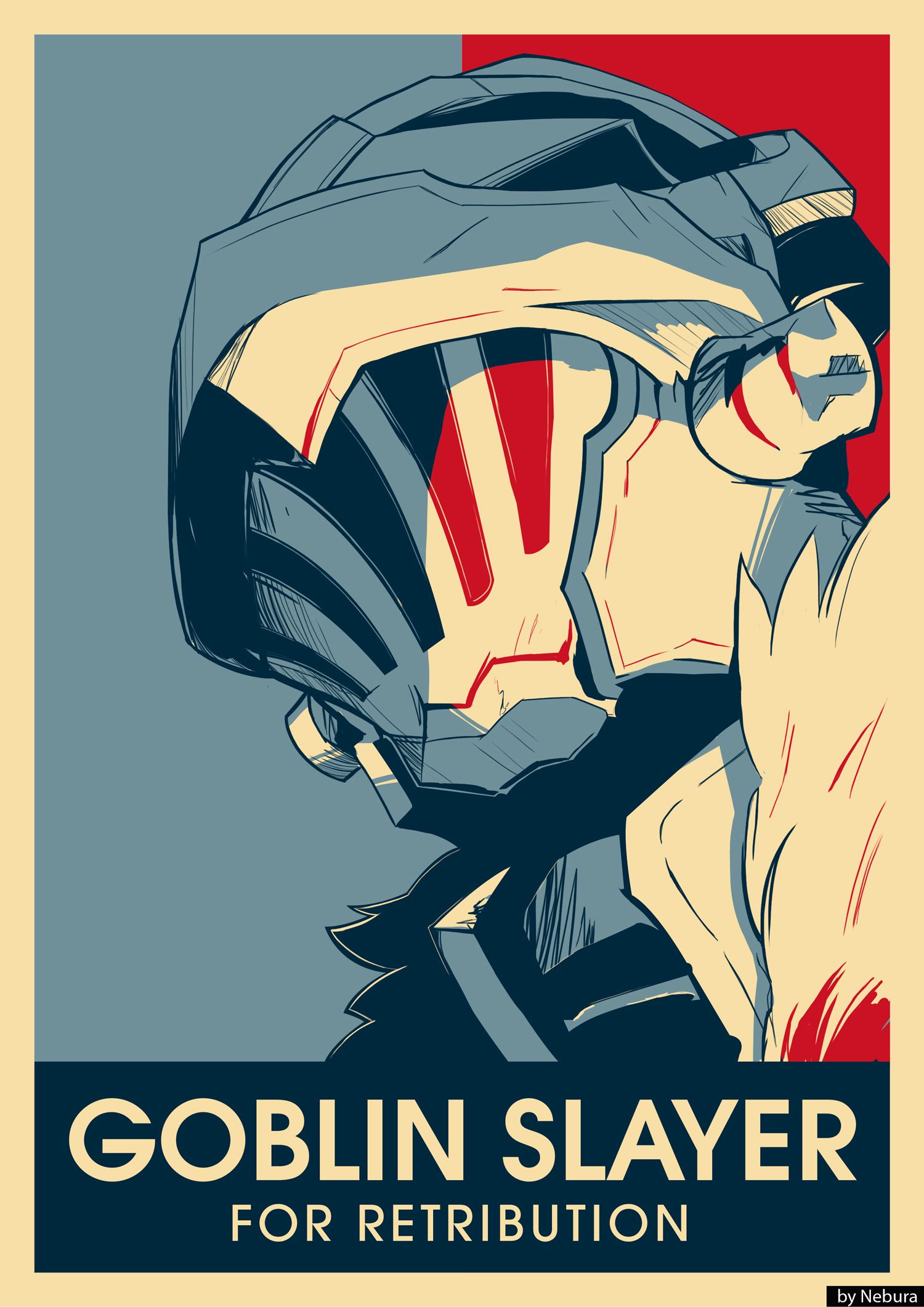 Goblin Slayer poster with the style of Shepard Fairey