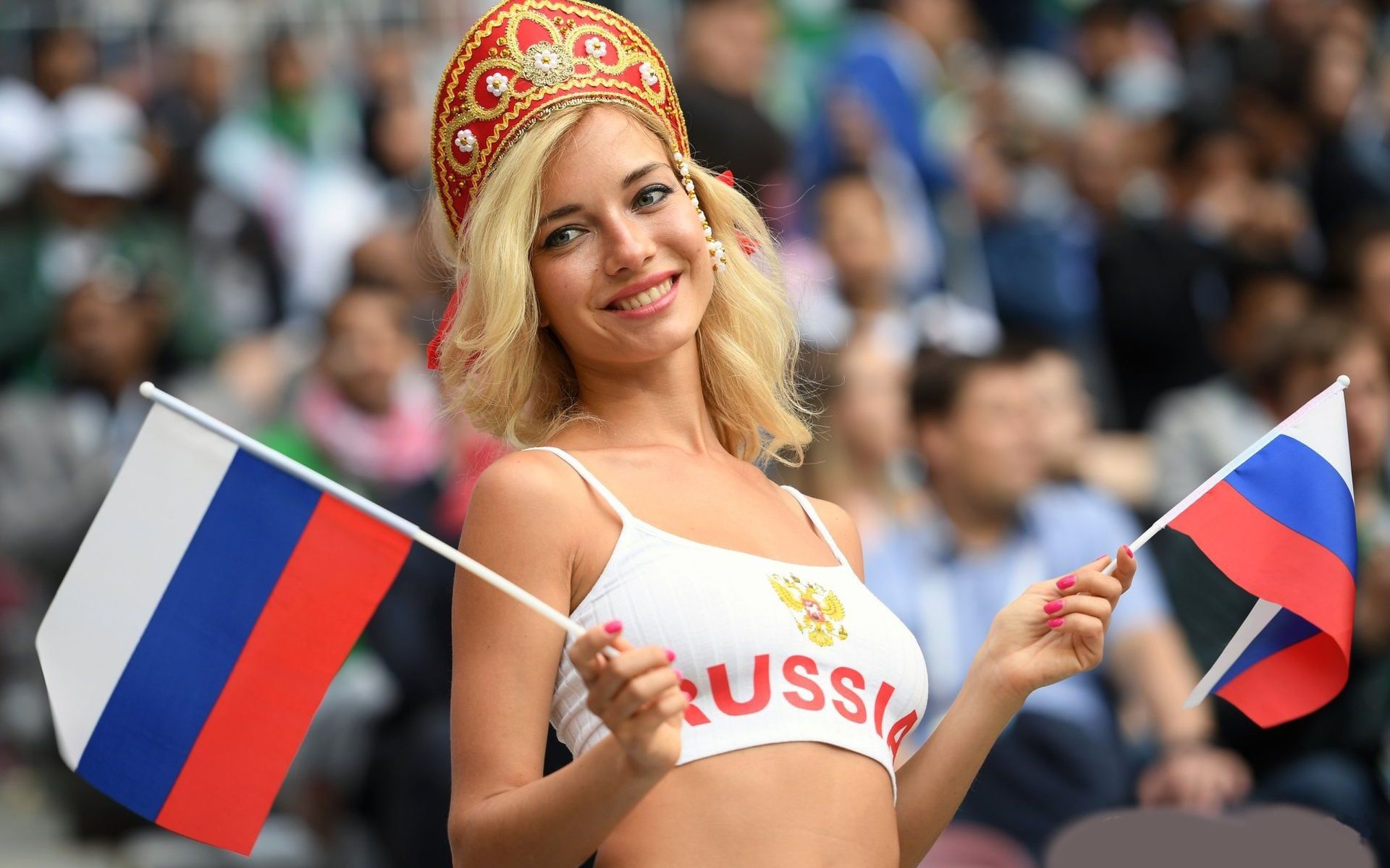 Wallpaper The World Cup, smile Russian girl, flag 1920x1200 HD