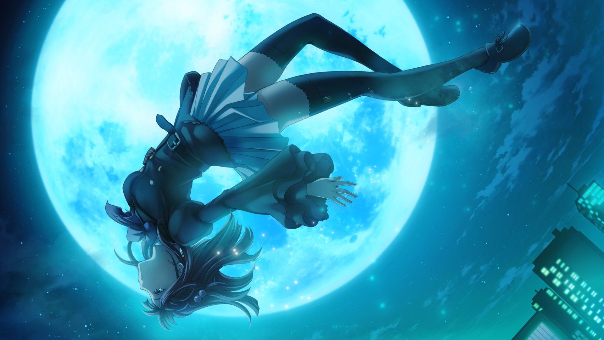 anime girls, Moon Wallpaper HD / Desktop and Mobile Background