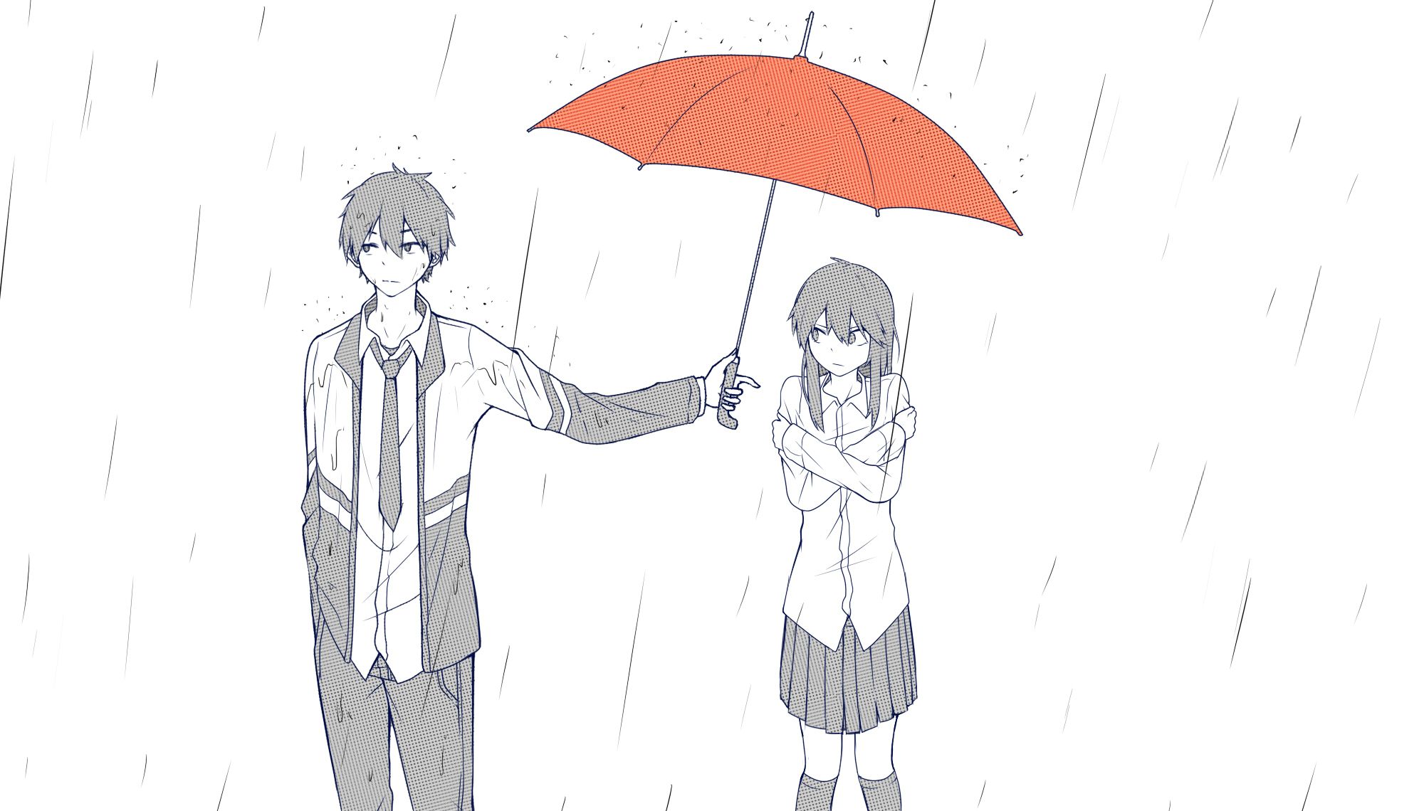 Rain, Boy, Girl, Umbrella, School Uniform wallpaper. Anime